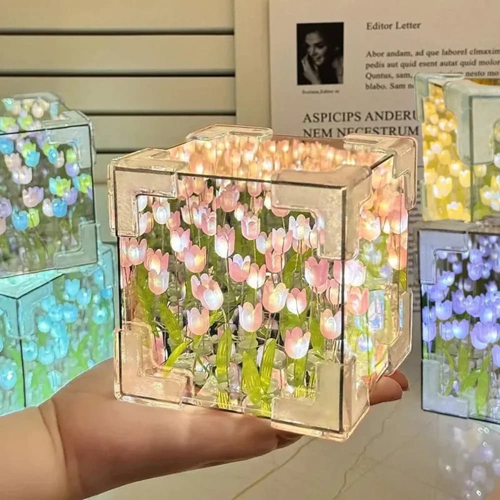 Ręcznie Robiona Lustrzana Lampka Nocna Tulipany 🌷